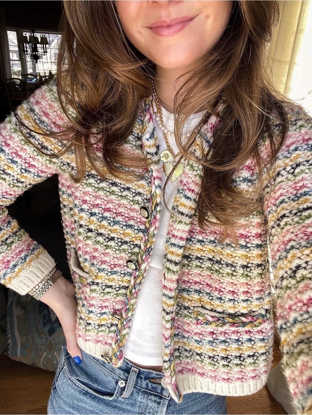 ba&sh Bianca Cardigan‎ Multicolor Knit Size Large Sweater Wool Blend